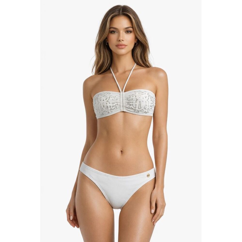 Roberto Cavalli  White Printed Two Piece Halter Neck Bikini Set- L